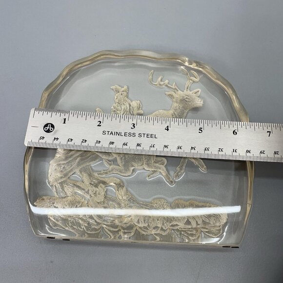 Vintage Deer Fawn Etched Sculpture Block Clear Lucite Acrylic Plastic Collection - Picture 10 of 13